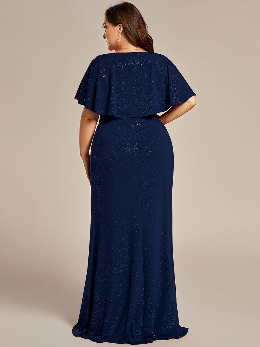 Color=Navy Blue | Plus Glitter Split Wholesale Evening Dresses-Navy Blue 2