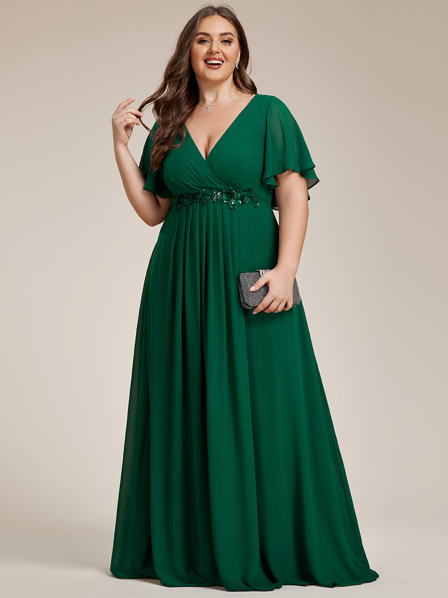 Plus V Neck Appliques Pleated Wholesale Bridesmaid Dresses#Color_Dark Green