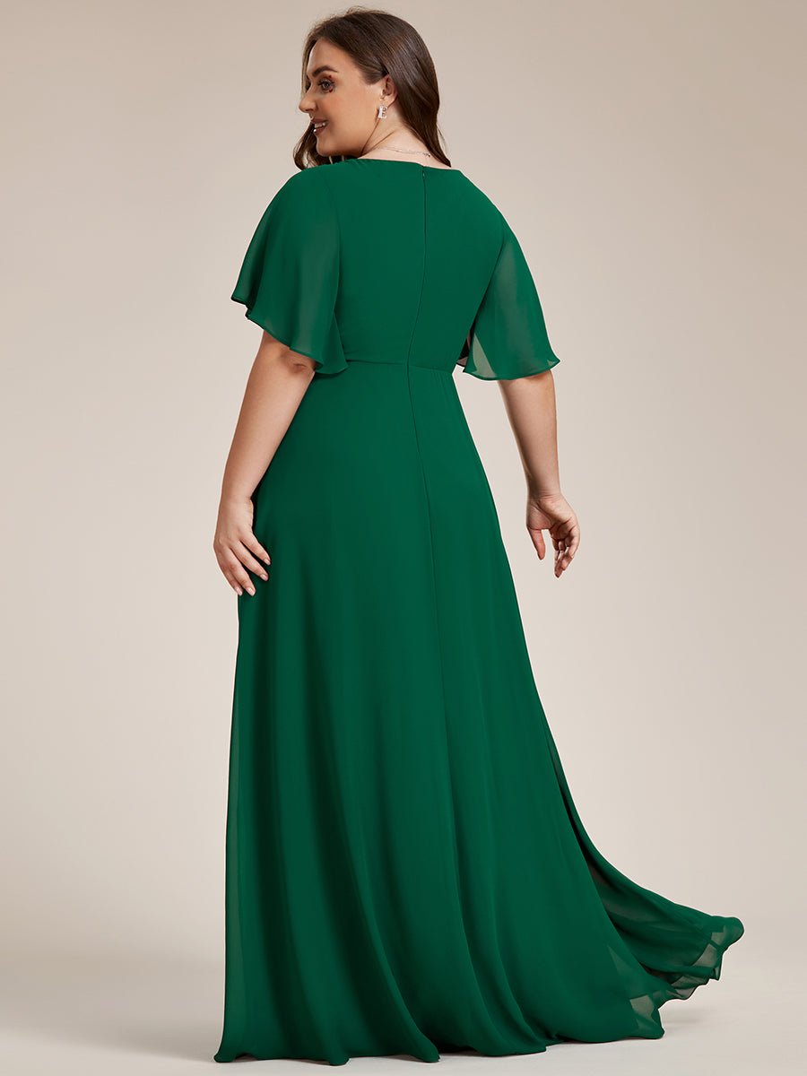 Plus V Neck Appliques Pleated Wholesale Bridesmaid Dresses#Color_Dark Green