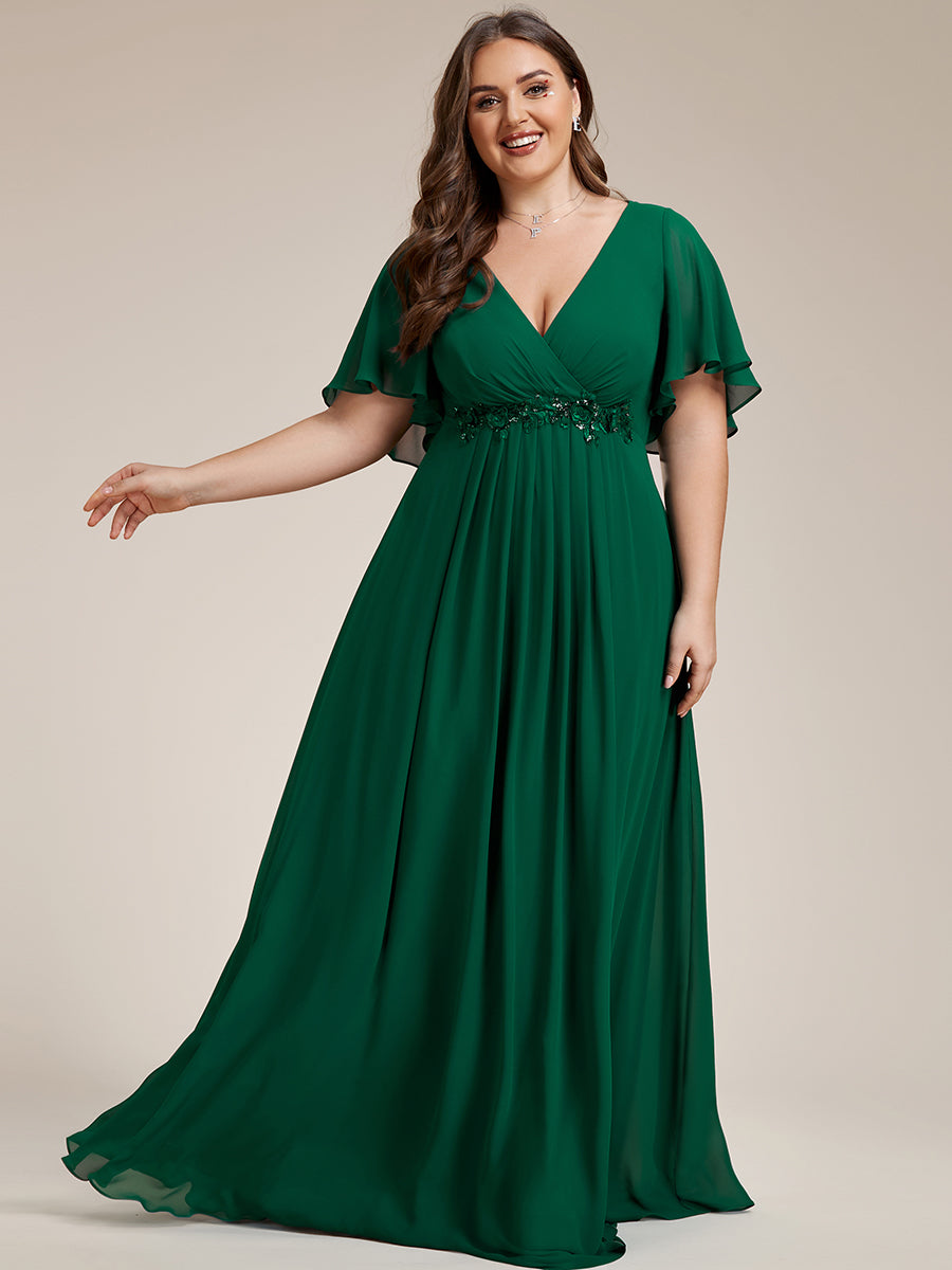 Plus V Neck Appliques Pleated Wholesale Bridesmaid Dresses#Color_Dark Green