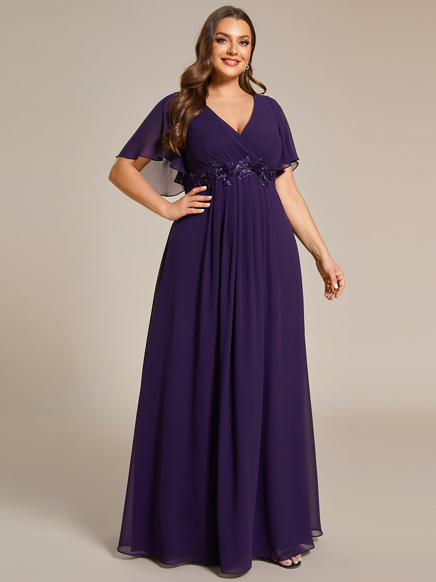 V Neck Appliques Pleated Wholesale Bridesmaid Dresses#Color_Dark Purple