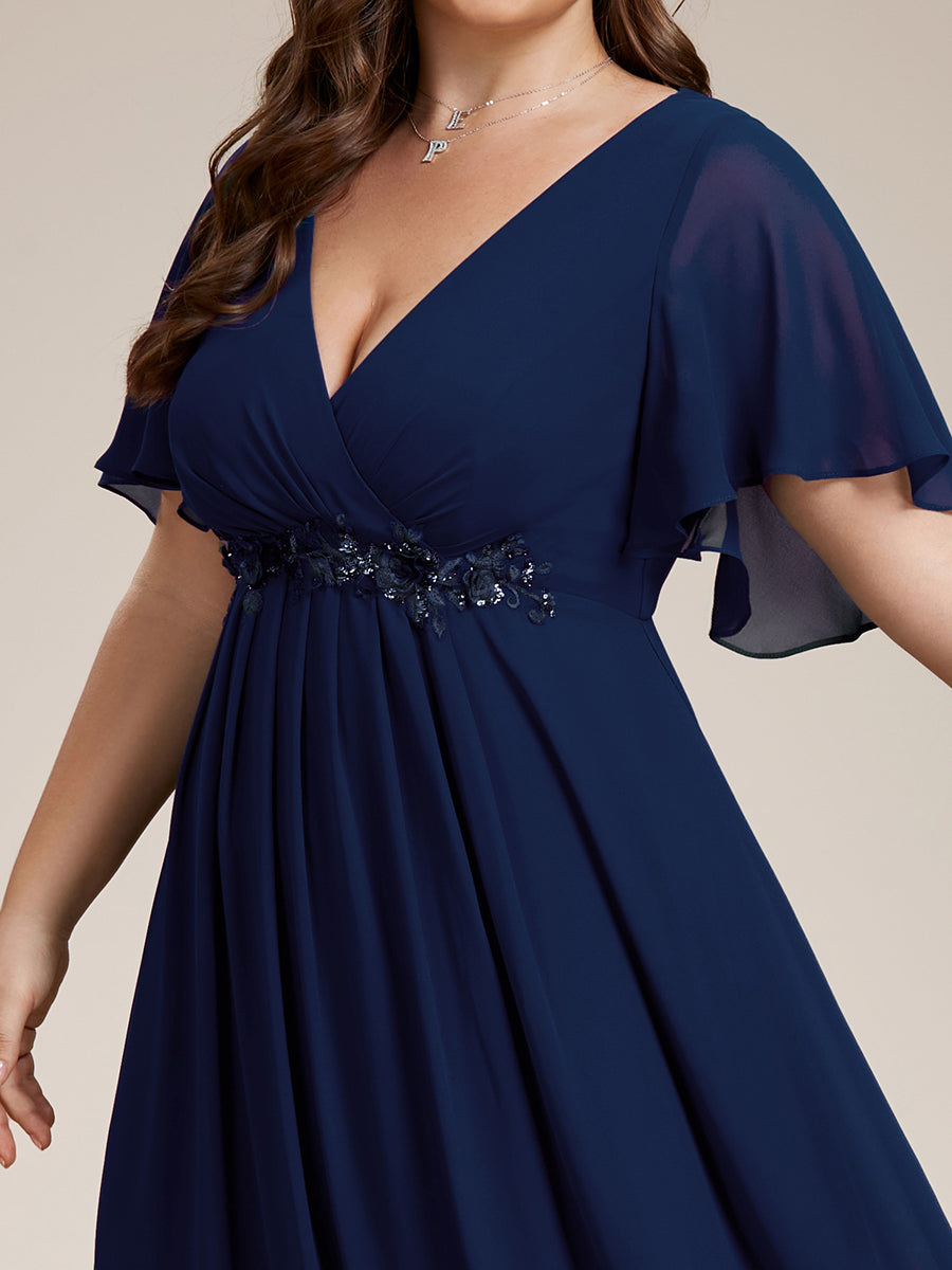 V Neck Appliques Pleated Wholesale Bridesmaid Dresses#Color_Navy Blue