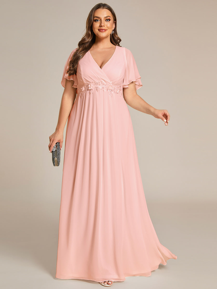 V Neck Appliques Pleated Wholesale Bridesmaid Dresses#Color_Pink