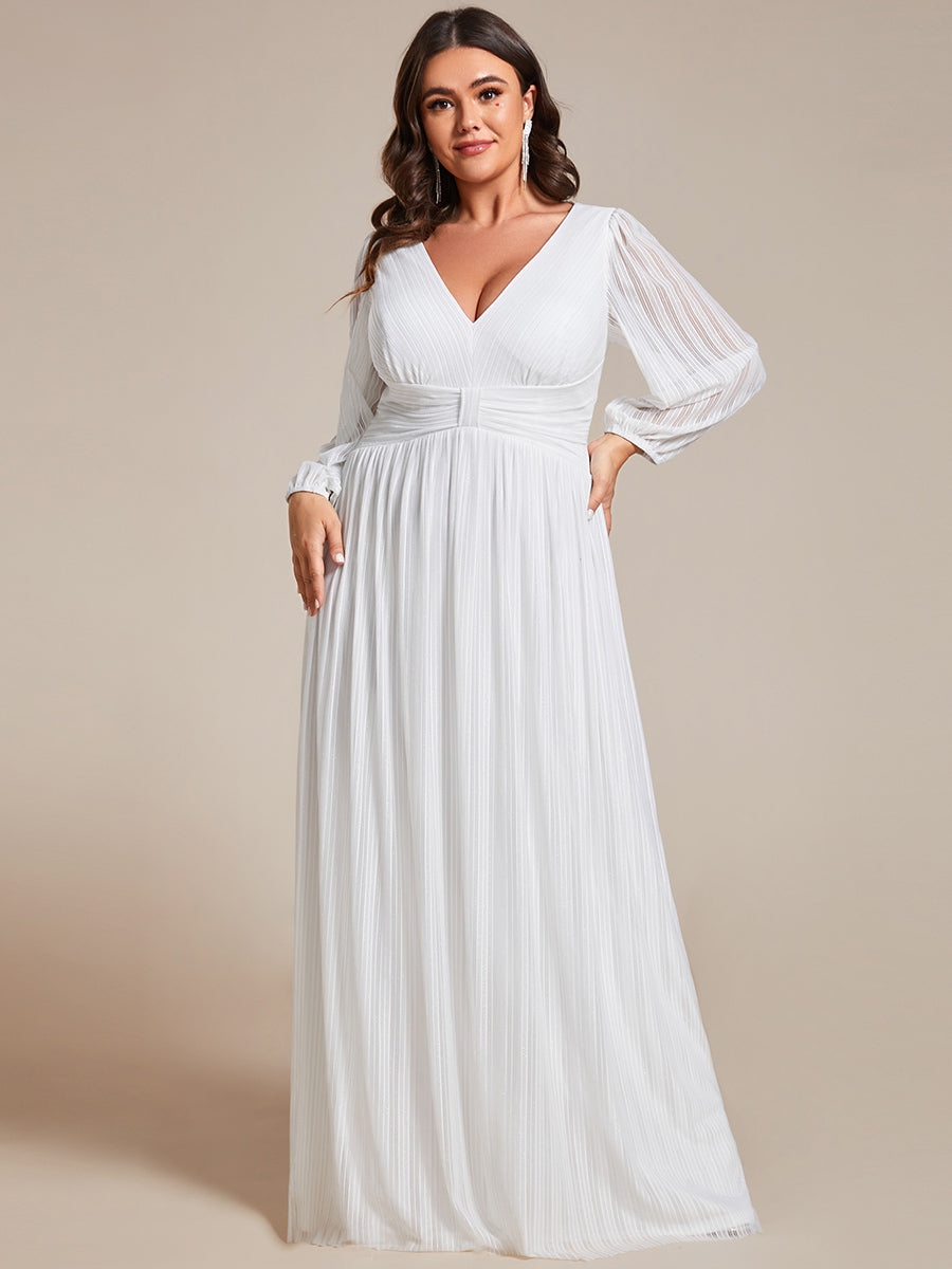 Color=Plus Size Purple Wisteria | Maxi Long Chiffon Waist  V Neck Wholesale Evening Dress with Long Sleeves-White 1