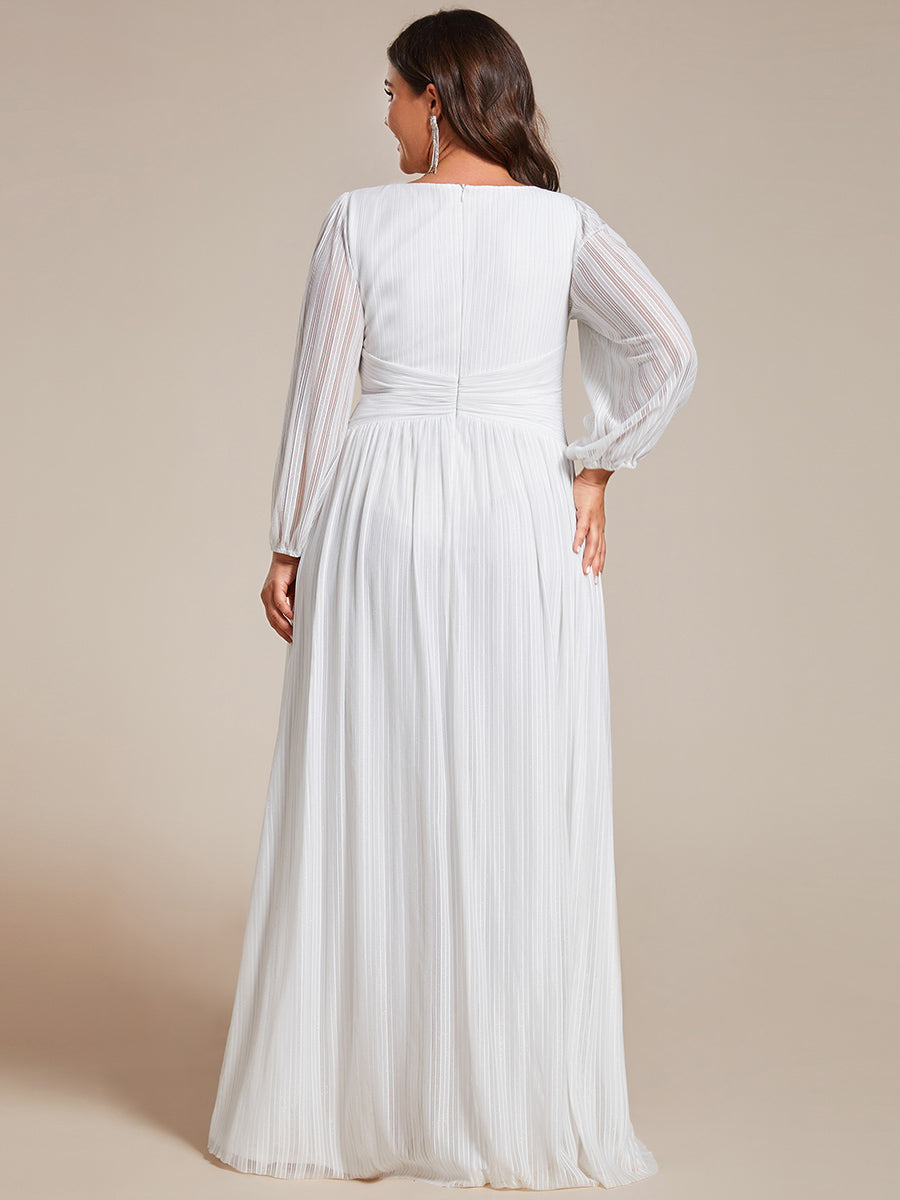 Color=Plus Size Purple Wisteria | Maxi Long Chiffon Waist  V Neck Wholesale Evening Dress with Long Sleeves-White 2