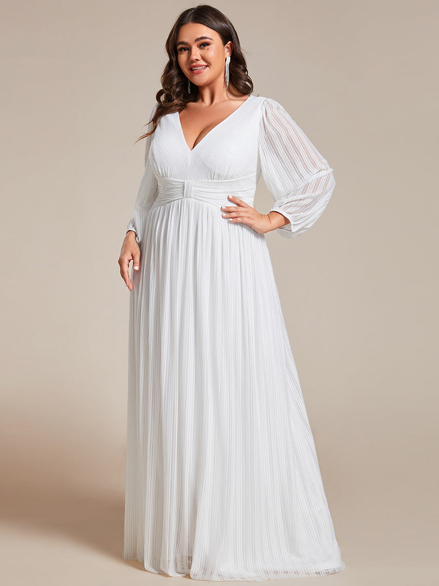 Color=Plus Size Purple Wisteria | Maxi Long Chiffon Waist  V Neck Wholesale Evening Dress with Long Sleeves-White 5