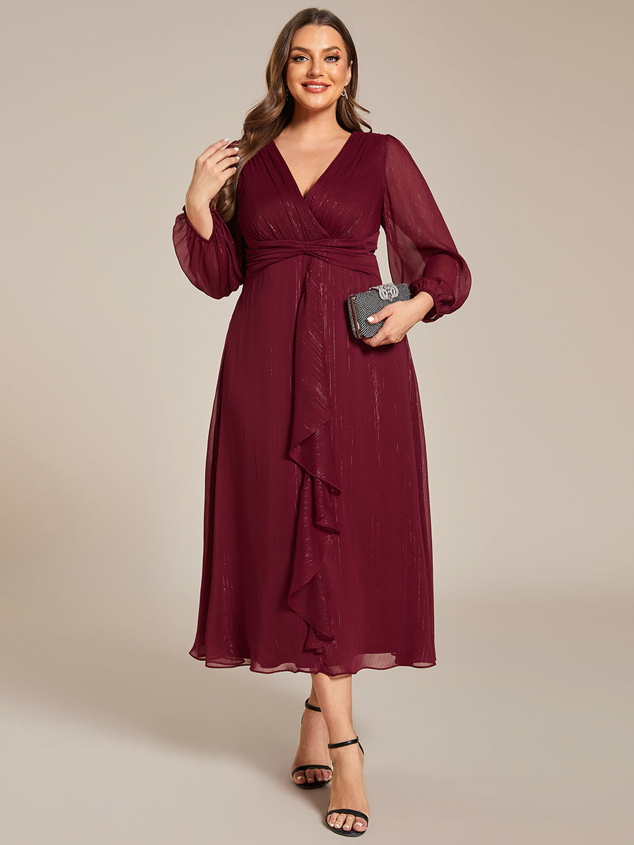Shiny Chiffon Wholesale Wedding Guest Dresses with Long Sleeve#Color_Burgundy