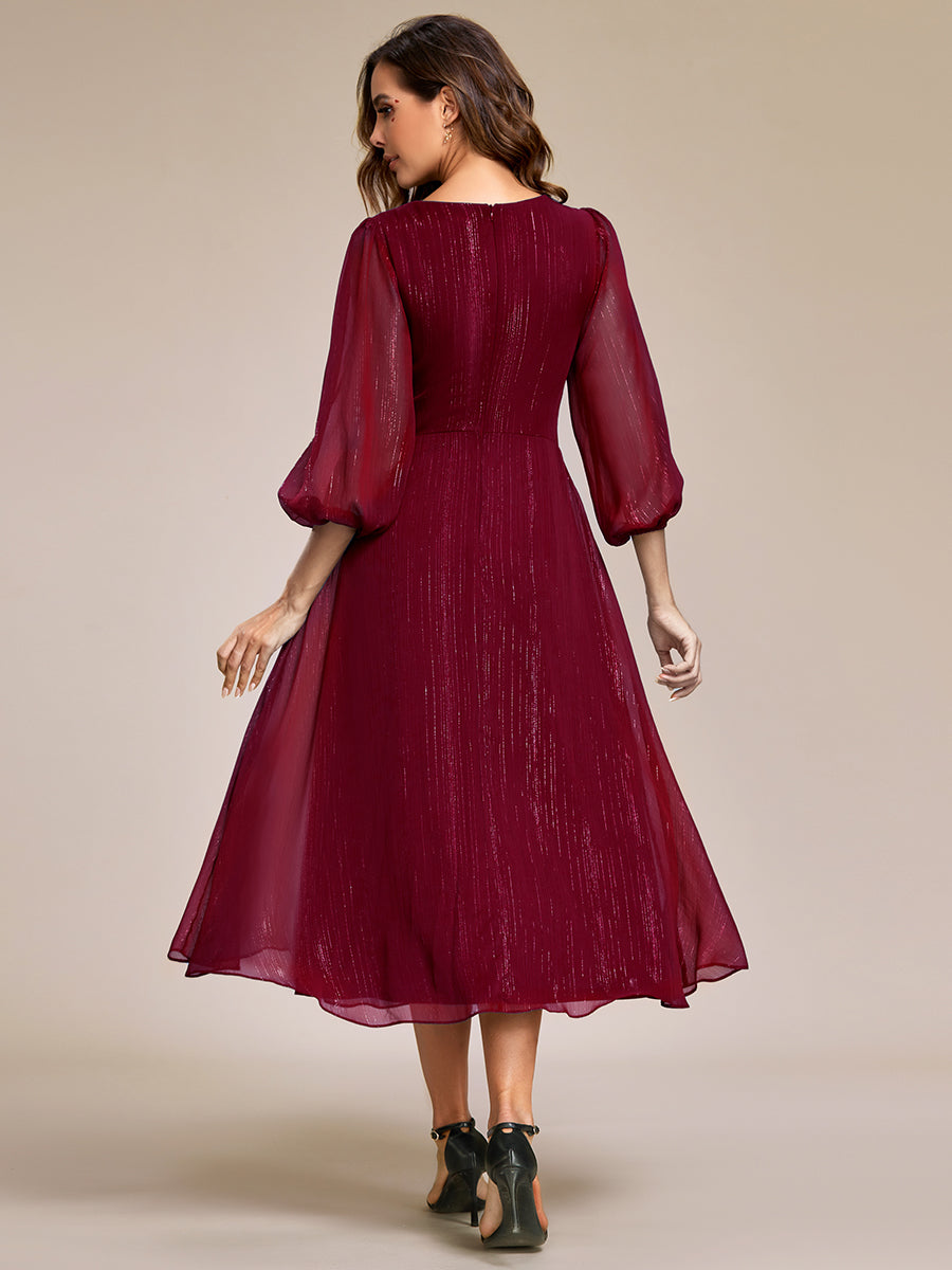 Shiny Chiffon Wholesale Wedding Guest Dresses with Long Sleeve#Color_Burgundy