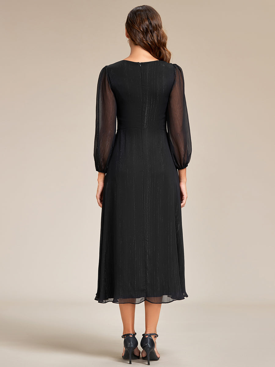 Shiny Chiffon Wholesale Wedding Guest Dresses with Long Sleeve#Color_Black