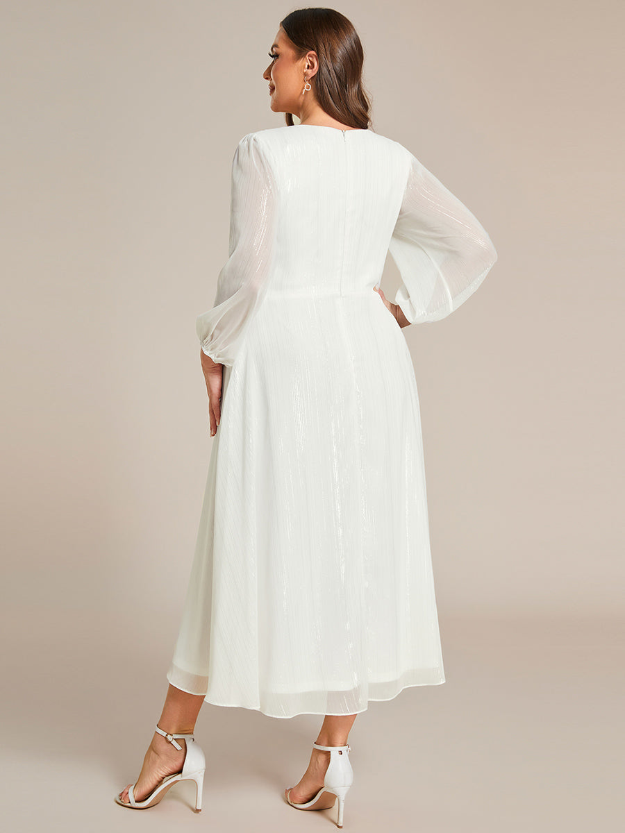 Shiny Chiffon Wholesale Wedding Guest Dresses with Long Sleeve#Color_Cream