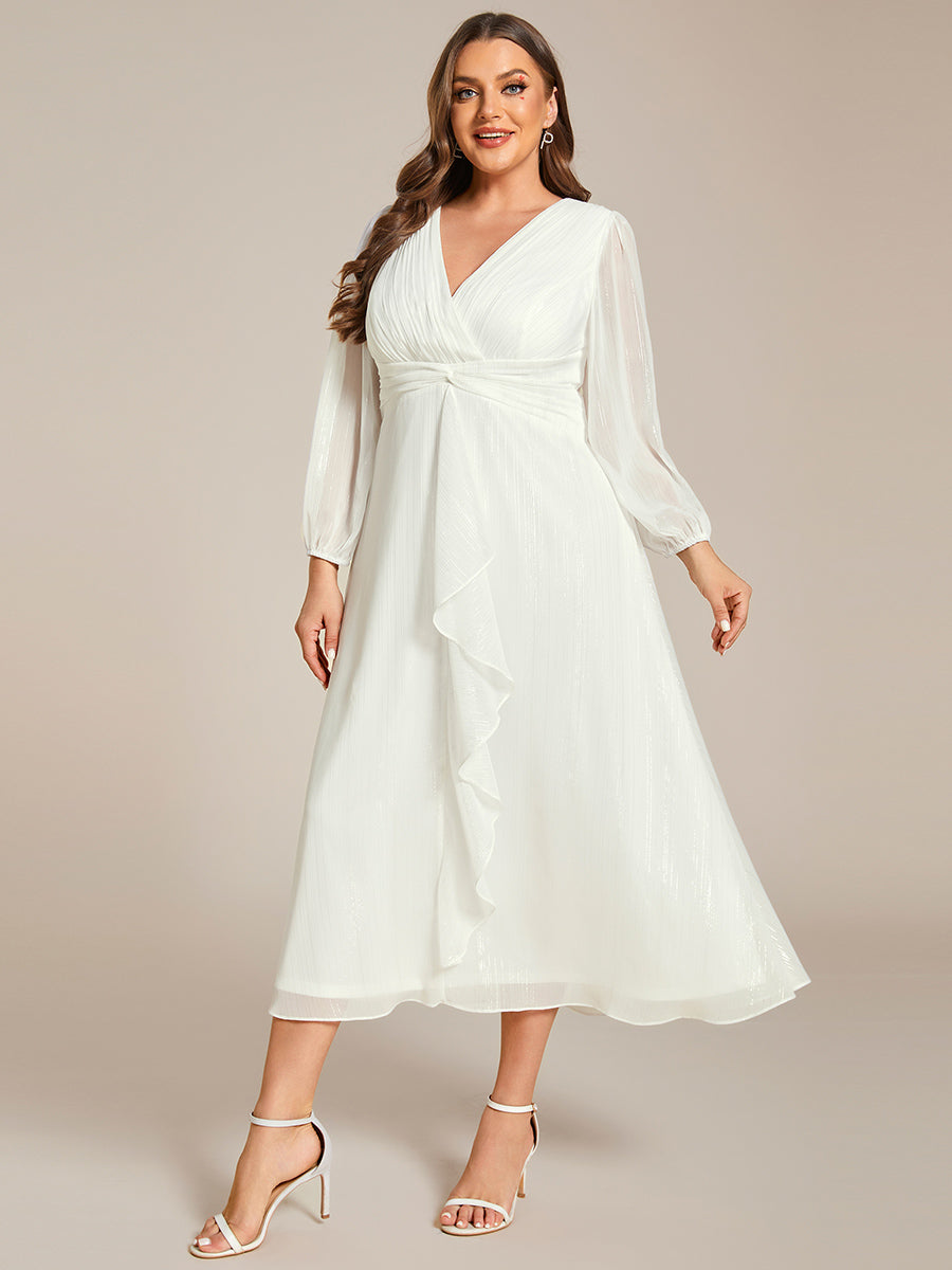 Shiny Chiffon Wholesale Wedding Guest Dresses with Long Sleeve#Color_Cream