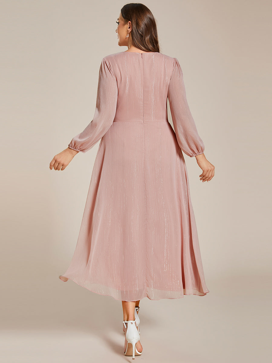 Shiny Chiffon Wholesale Wedding Guest Dresses with Long Sleeve#Color_Dusty Rose
