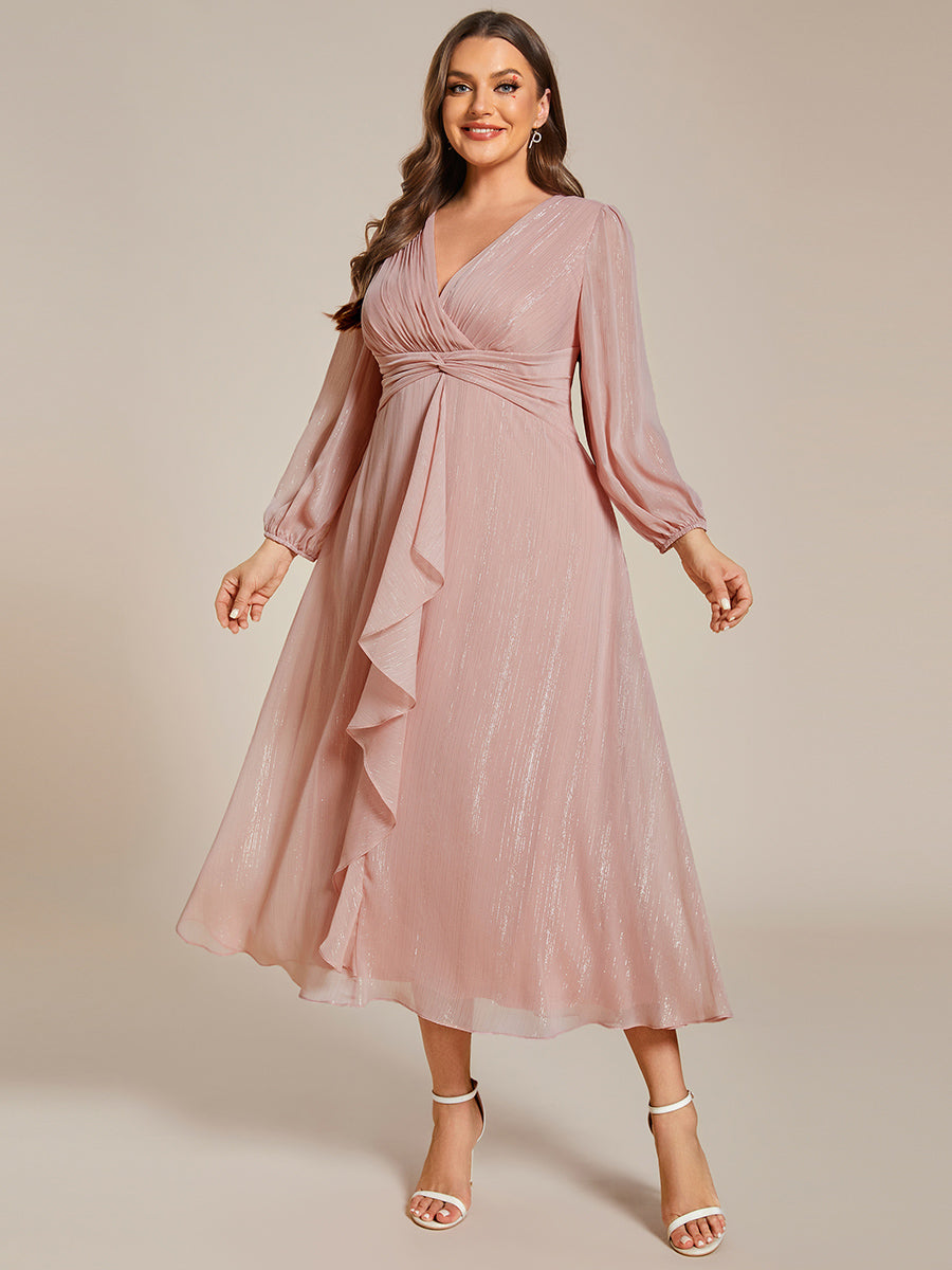 Shiny Chiffon Wholesale Wedding Guest Dresses with Long Sleeve#Color_Dusty Rose