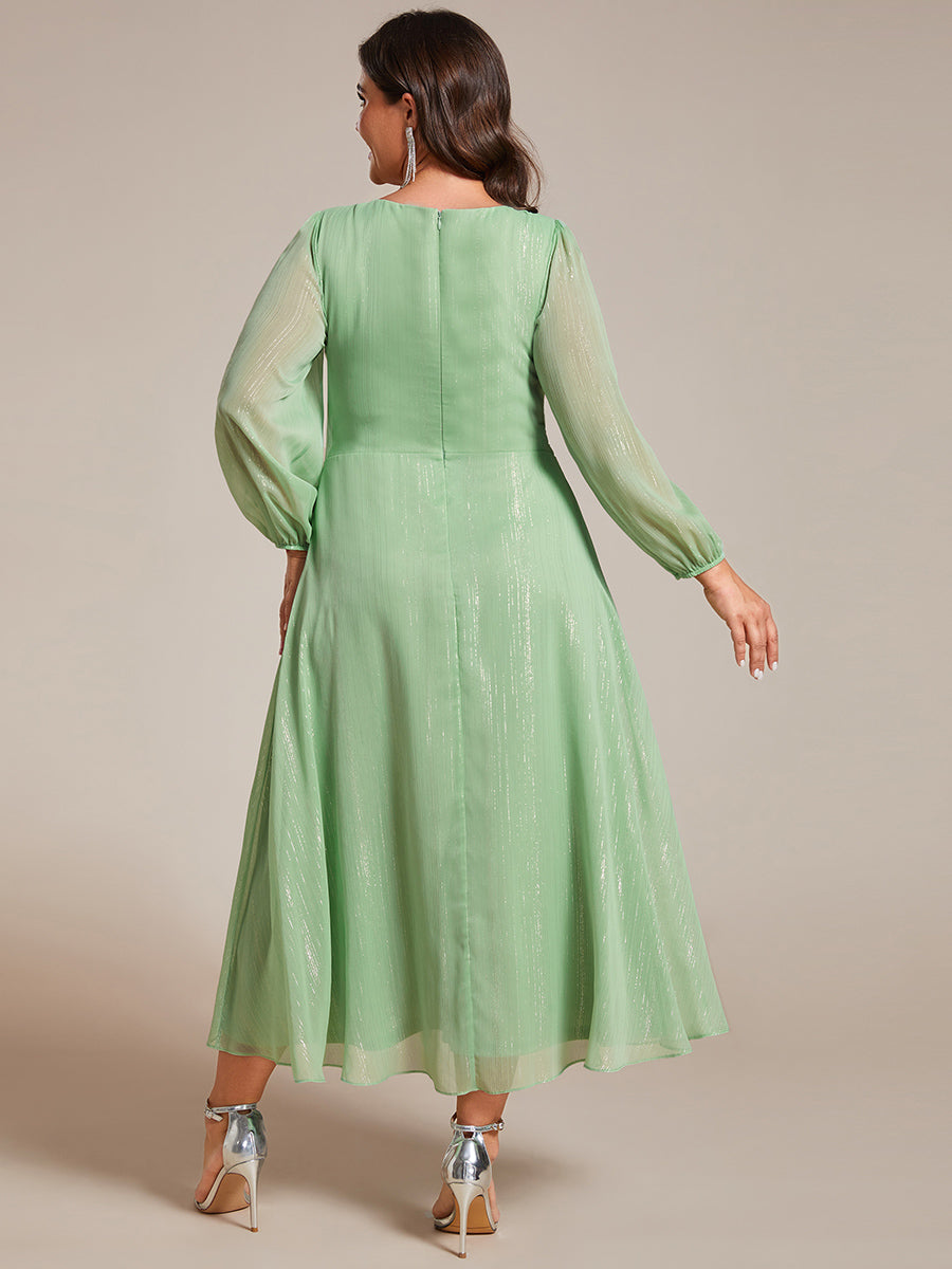 Shiny Chiffon Wholesale Wedding Guest Dresses with Long Sleeve#Color_Summer Green