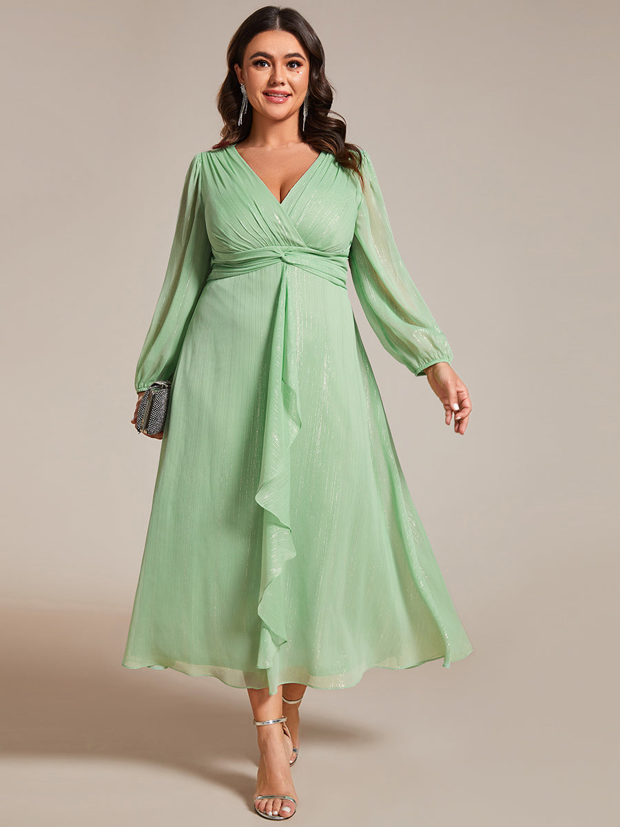 Shiny Chiffon Wholesale Wedding Guest Dresses with Long Sleeve#Color_Summer Green