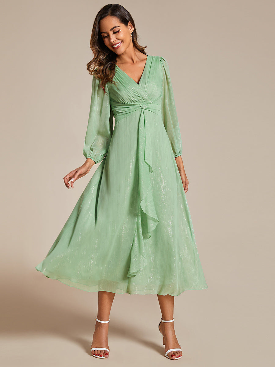 Shiny Chiffon Wholesale Wedding Guest Dresses with Long Sleeve#Color_Summer Green