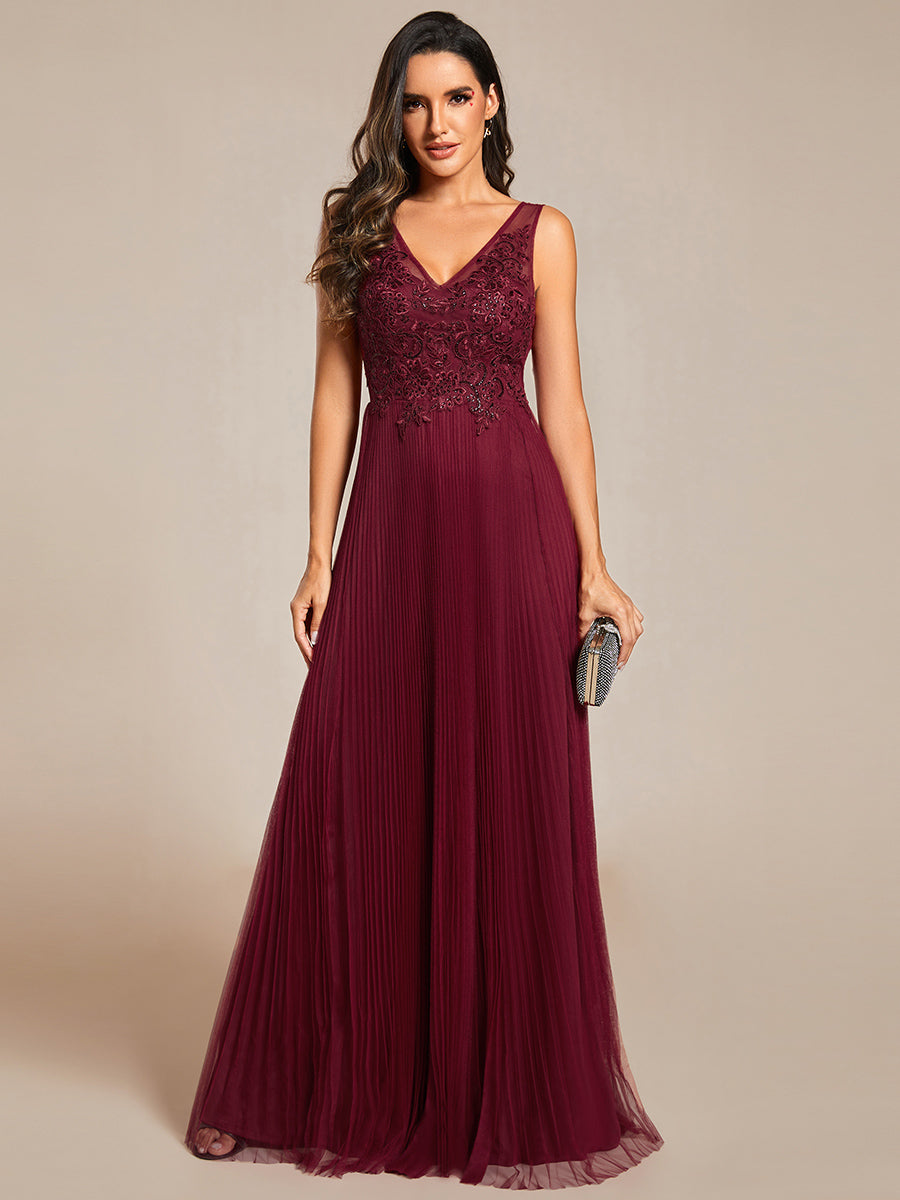 Elegant  Appliques  Chiffon A-Line Floor Length V Neck Sleeveless Wholesale Evening Dress