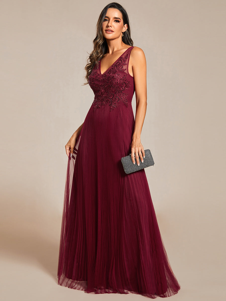 Elegant  Appliques  Chiffon A-Line Floor Length V Neck Sleeveless Wholesale Evening Dress