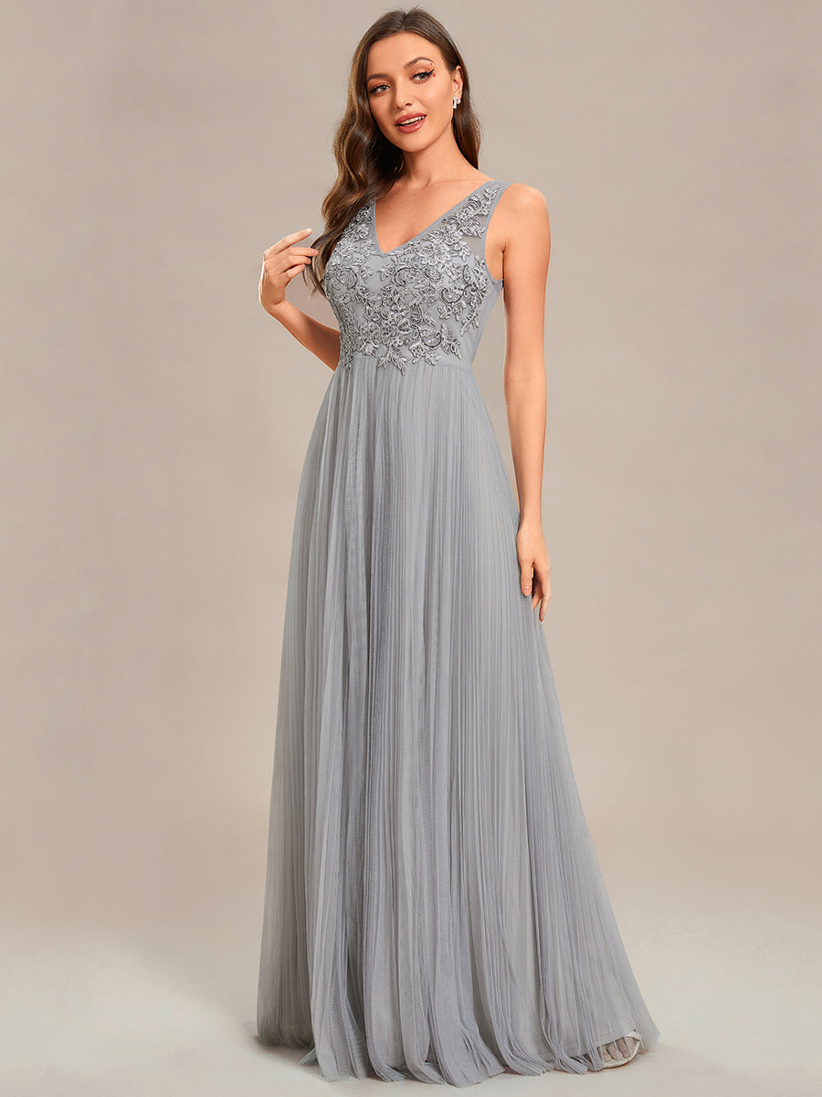 Color=Color | Elegant  Appliques  Chiffon A-Line Floor Length V Neck Sleeveless Wholesale Evening Dress-Color 1