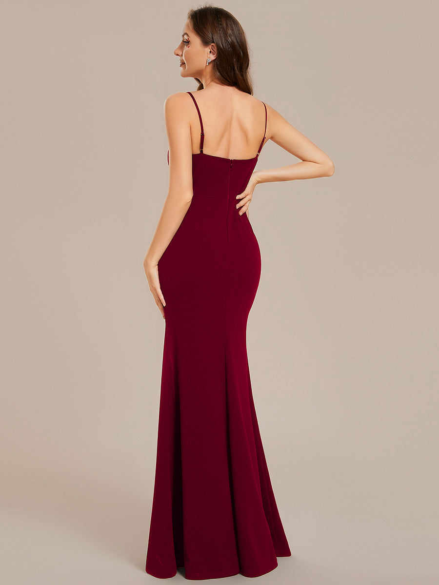 V Neck Side Split Fishtail Shiny Wholesale Evening Dresses#Color_Burgundy