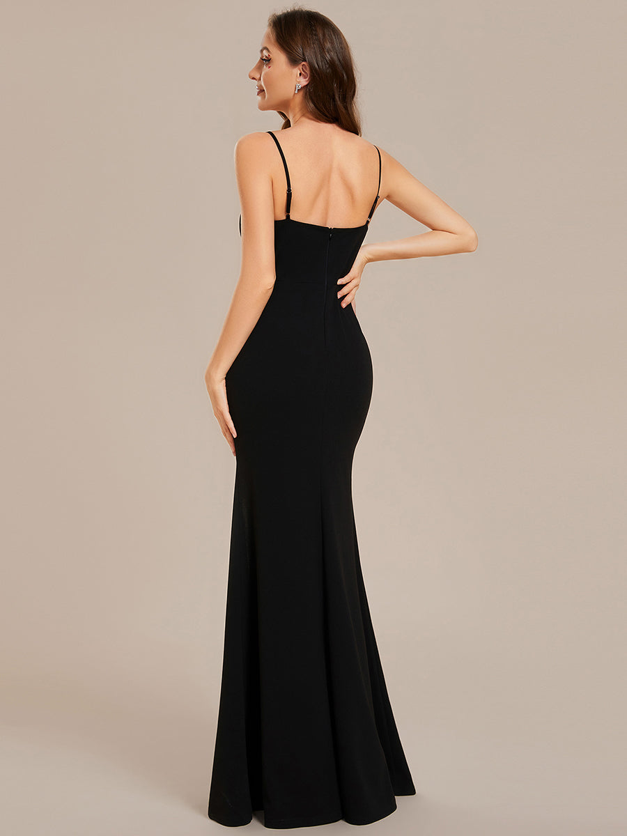 V Neck Side Split Fishtail Shiny Wholesale Evening Dresses#Color_Black