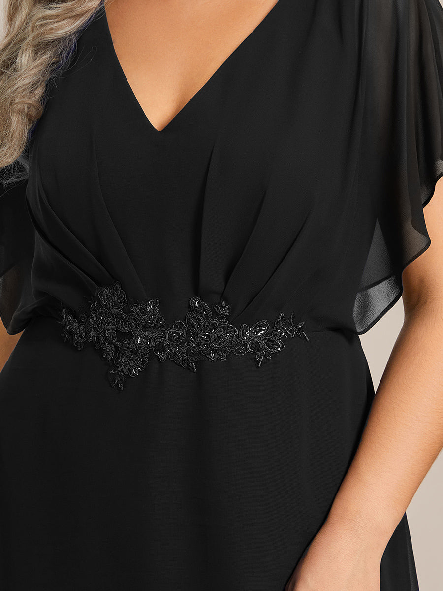 Color=Black | Chiffon Appliques  High-low  Wholesale Evening Dress with Short Sleeves-Black 2