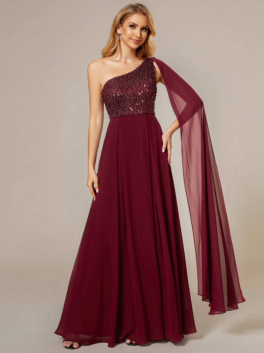 Color=Burgundy | A-Line Shiny Sequin Chiffon Bodice One Shoulder Sleeveless Evening Dresses-Burgundy 5