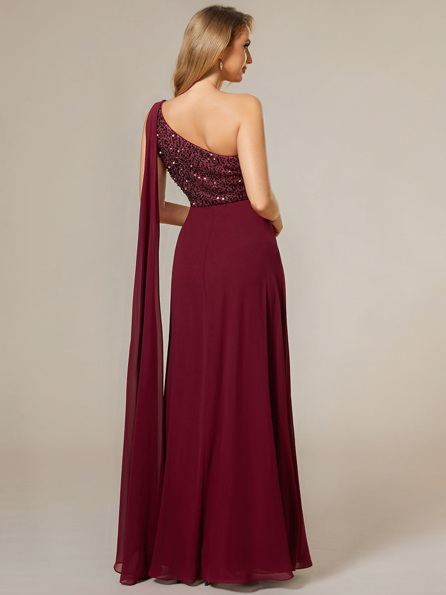 Color=Burgundy | A-Line Shiny Sequin Chiffon Bodice One Shoulder Sleeveless Evening Dresses-Burgundy 3