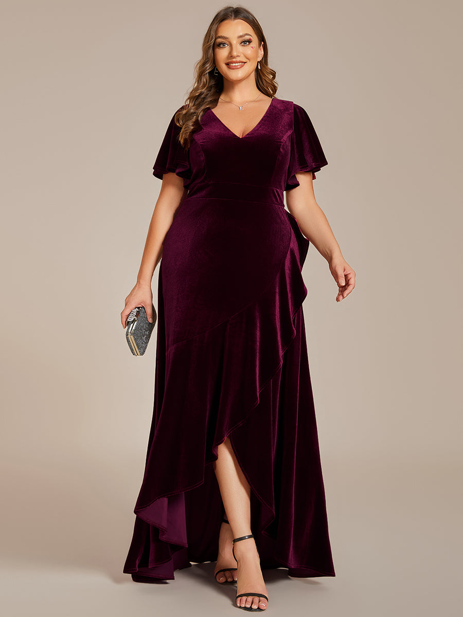 Color=Plus Burgundy | Maxi Long Sequin Wholesale Evening Dress with Long Sleeves-Burgundy 4