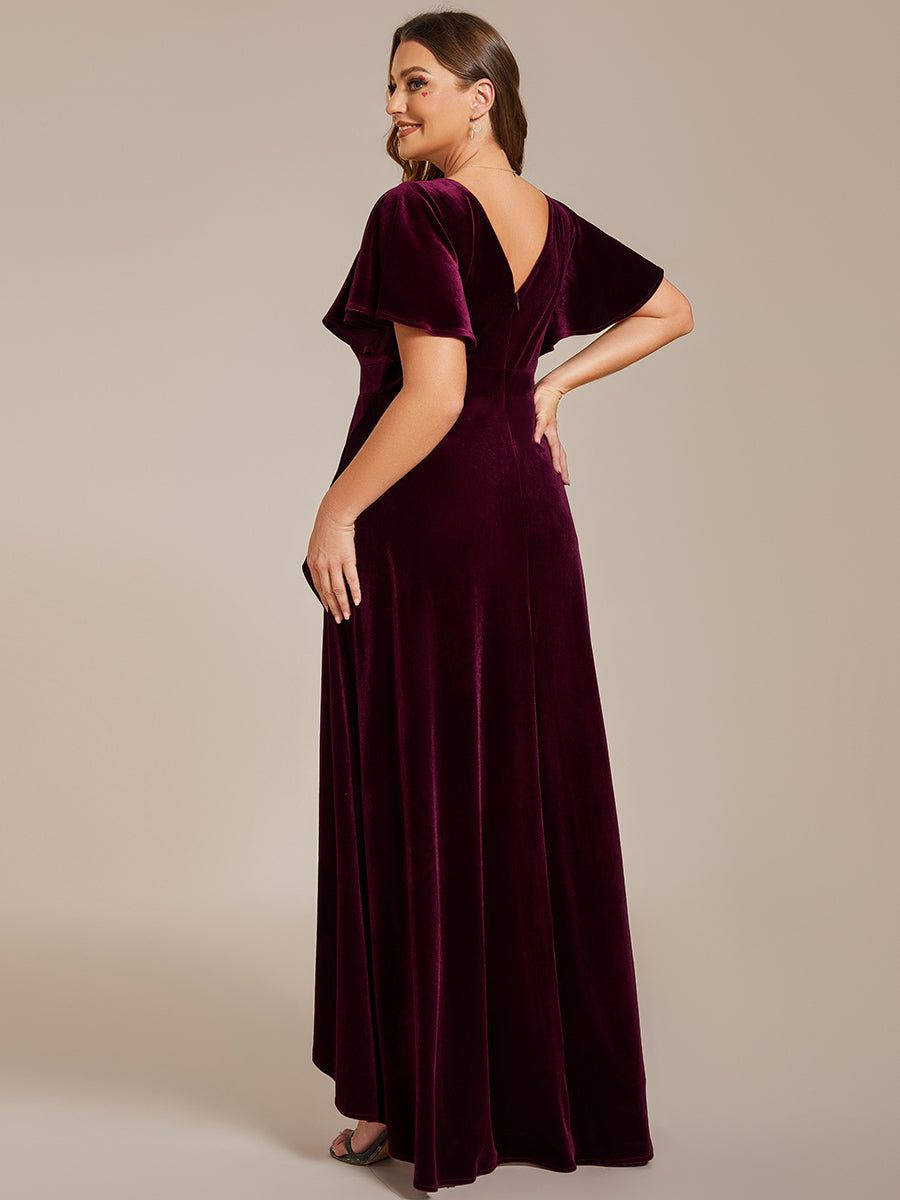 Color=Plus Burgundy | Maxi Long Sequin Wholesale Evening Dress with Long Sleeves-Burgundy 3