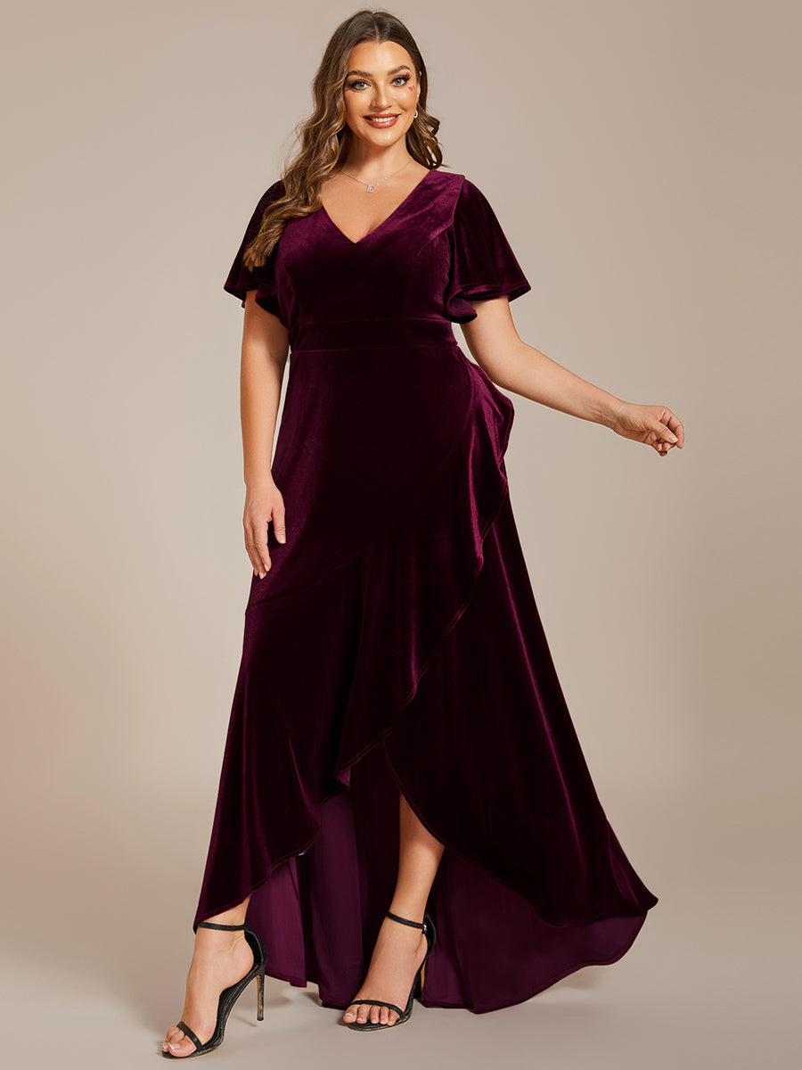 Color=Plus Burgundy | Maxi Long Sequin Wholesale Evening Dress with Long Sleeves-Burgundy 2