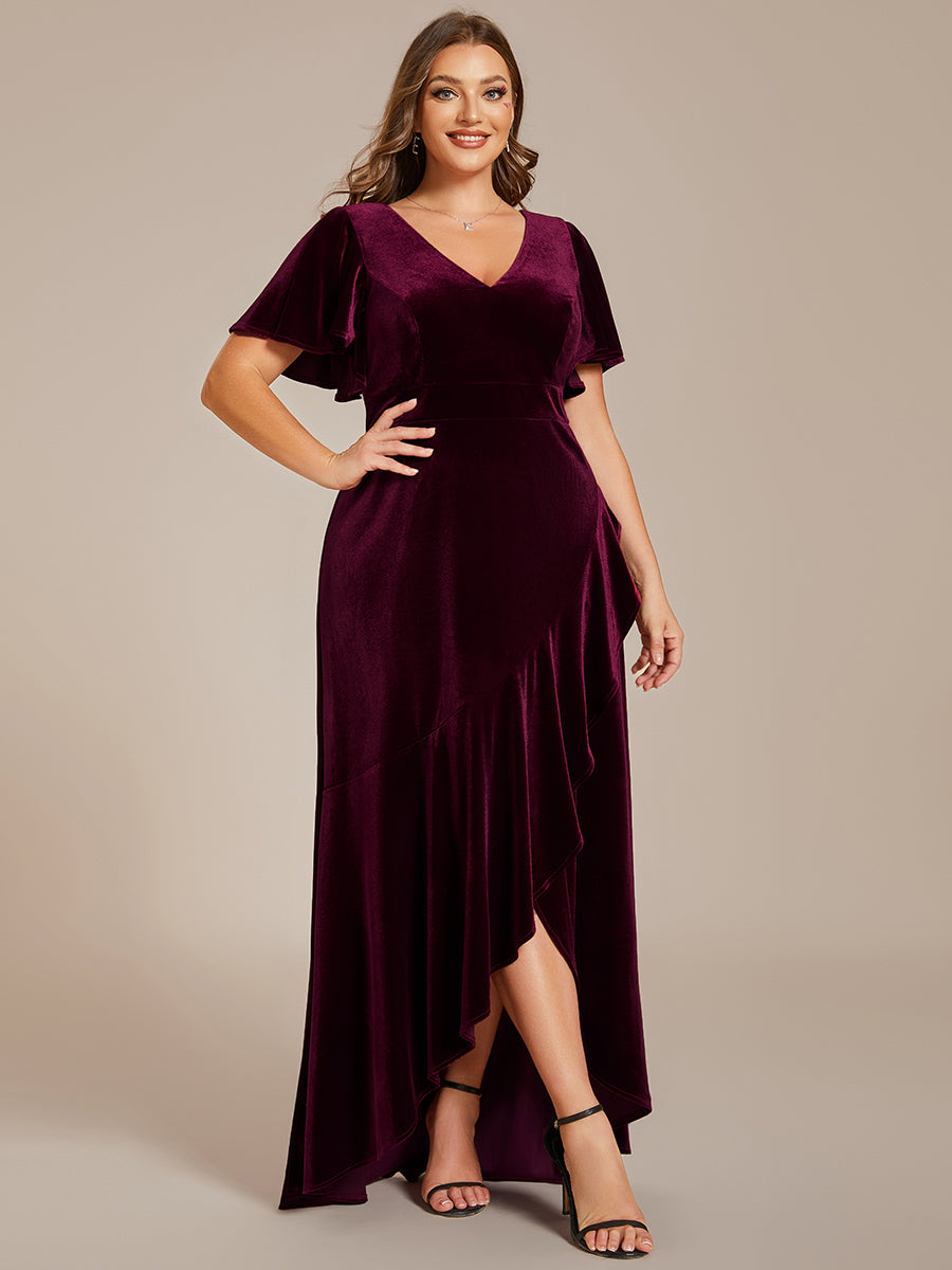 Color=Plus Burgundy | Maxi Long Sequin Wholesale Evening Dress with Long Sleeves-Burgundy 1
