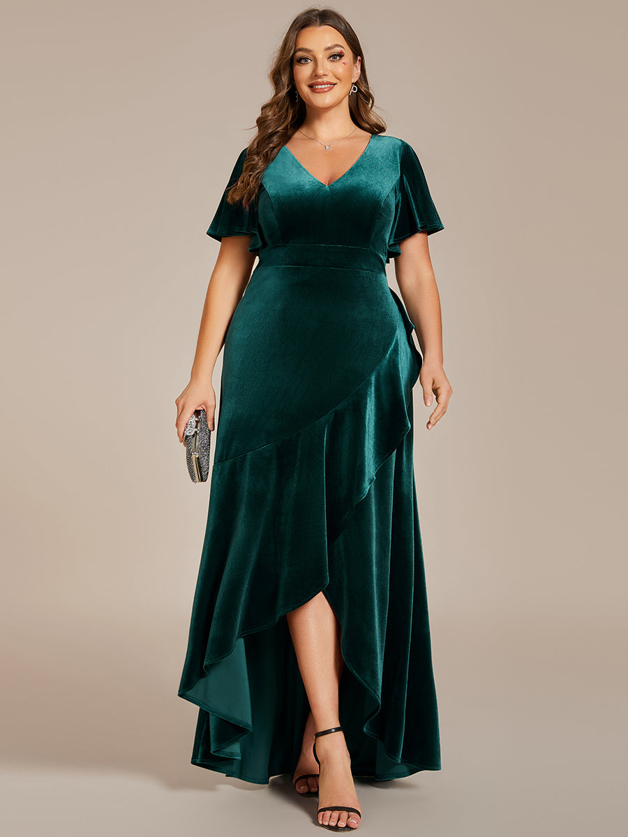 Color=Plus Burgundy | Maxi Long Sequin Wholesale Evening Dress with Long Sleeves-Dark Green 4