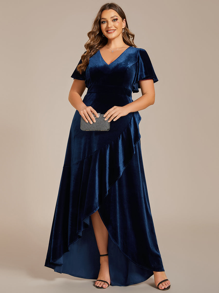 Color=Plus Burgundy | Maxi Long Sequin Wholesale Evening Dress with Long Sleeves-Navy Blue 1