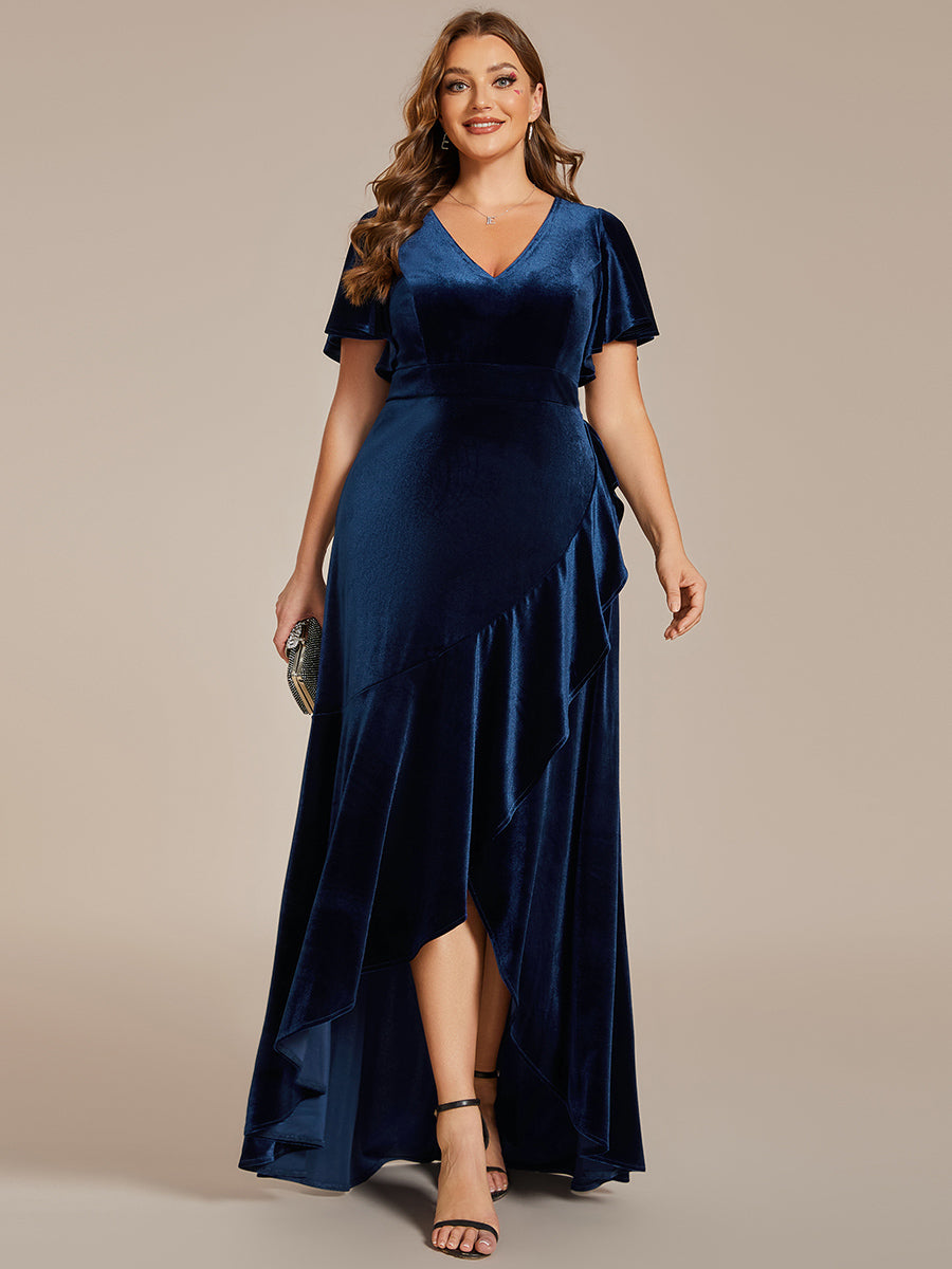 Color=Plus Burgundy | Maxi Long Sequin Wholesale Evening Dress with Long Sleeves-Navy Blue 4