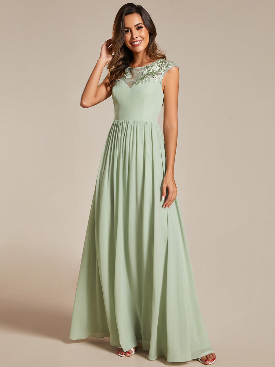 Color=Mint Green | Embroidery Round Neck Floor Length Bridesmaid Dress With Raglan Sleeves-Mint Green 4