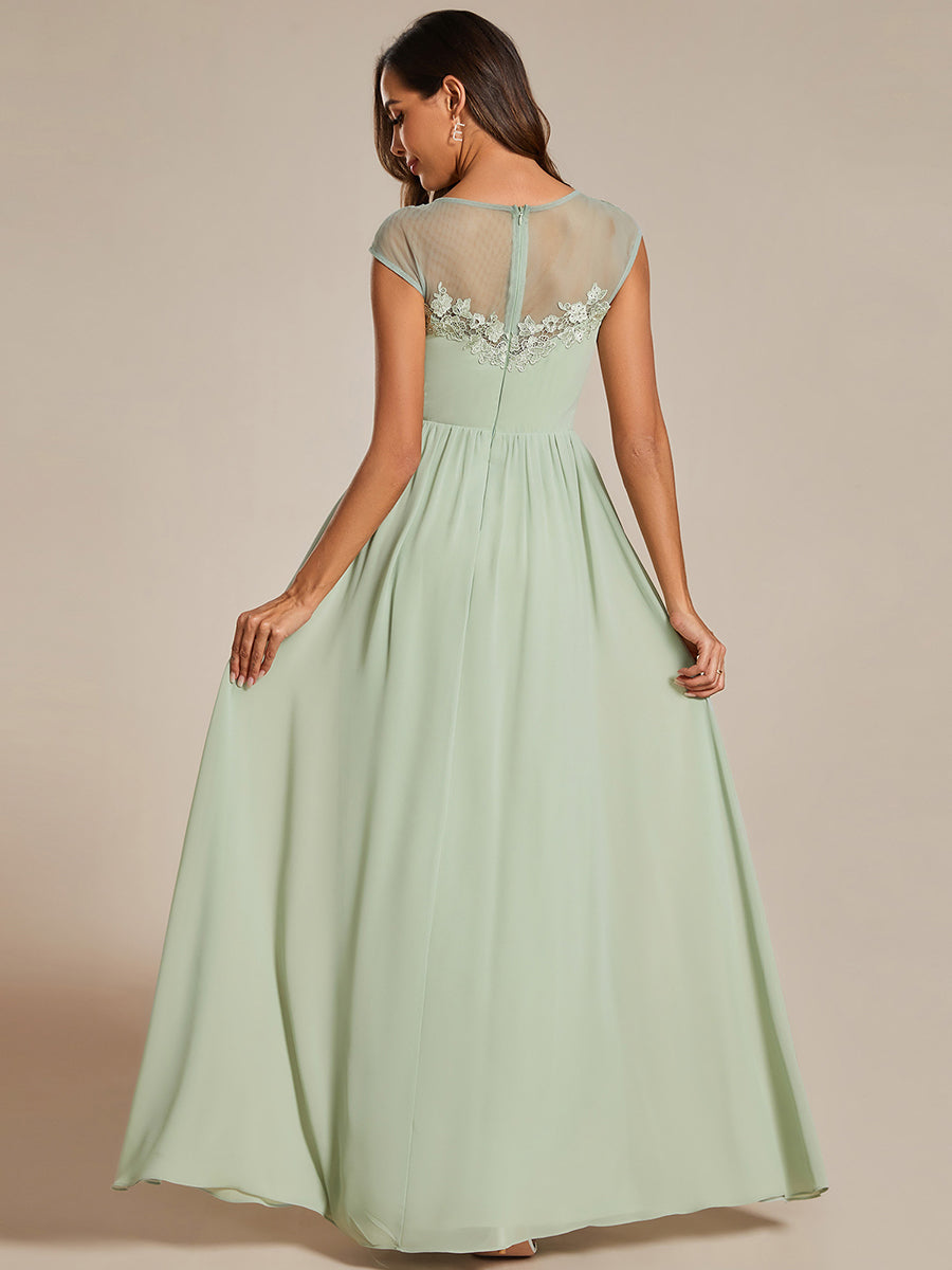 Color=Mint Green | Embroidery Round Neck Floor Length Bridesmaid Dress With Raglan Sleeves-Mint Green 2