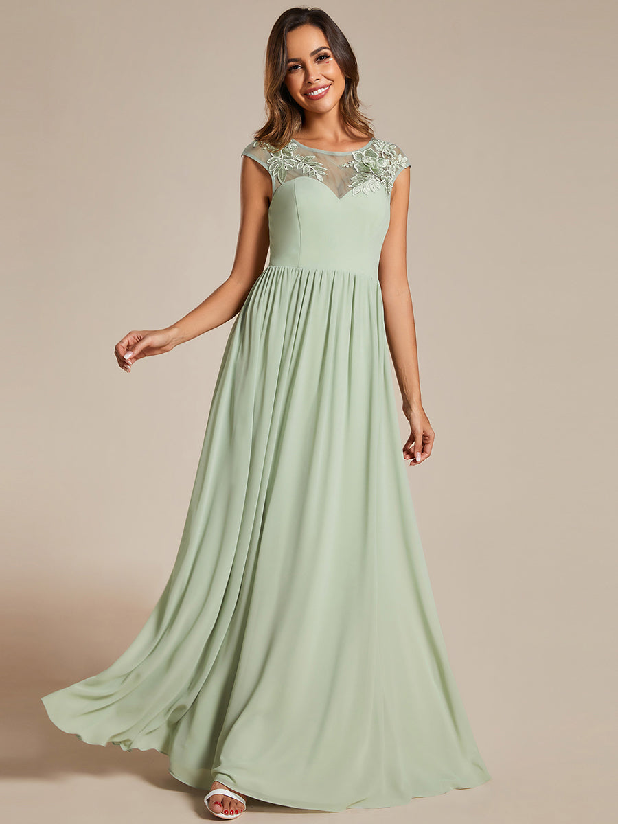 Color=Mint Green | Embroidery Round Neck Floor Length Bridesmaid Dress With Raglan Sleeves-Mint Green 1