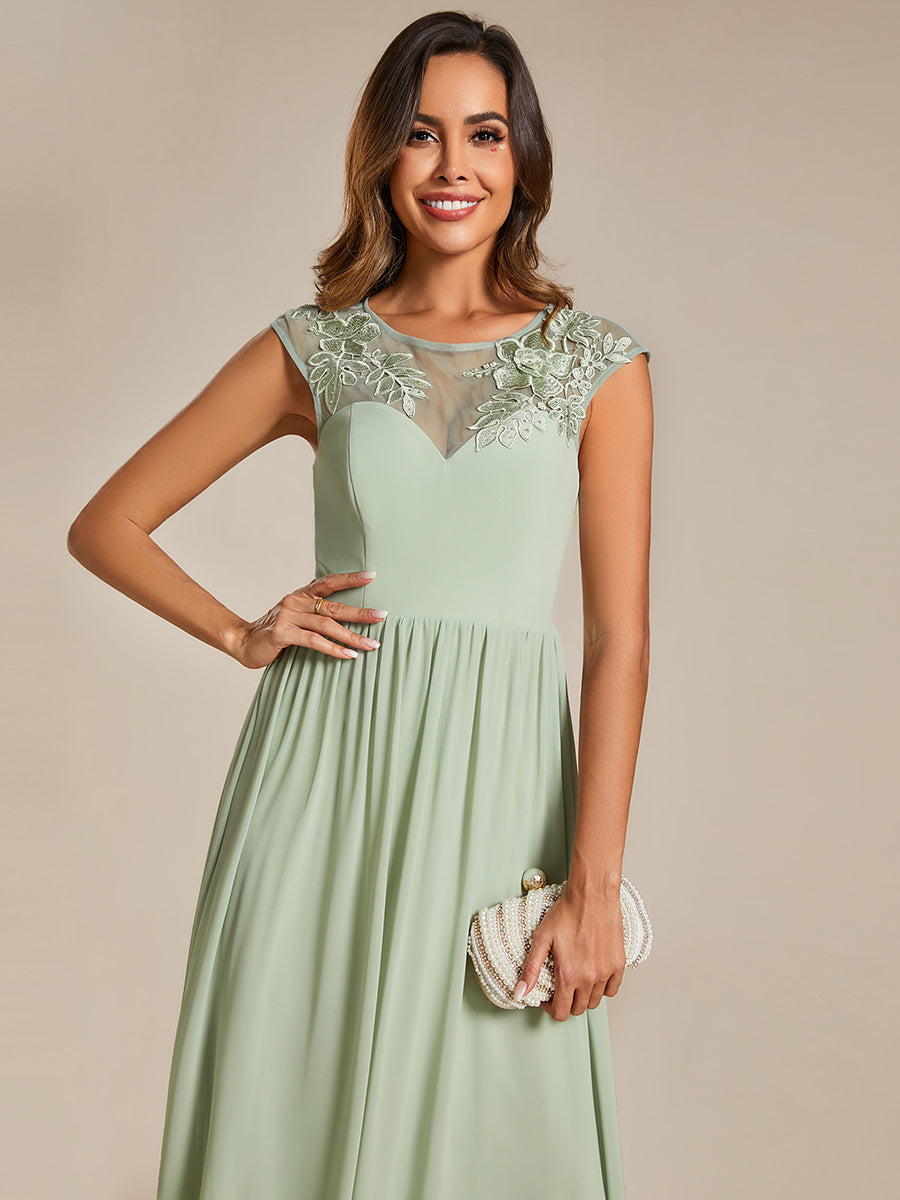 Color=Mint Green | Embroidery Round Neck Floor Length Bridesmaid Dress With Raglan Sleeves-Mint Green 5