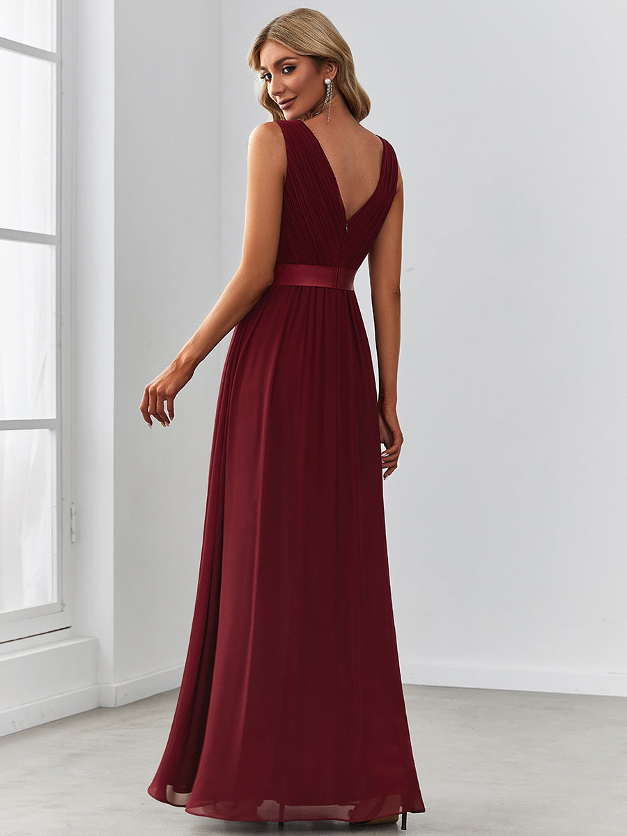 Color=Burgundy | Sexy Sleeveless A Line Wholesale Bridesmaid Dresses with Deep V Neck-Burgundy 2