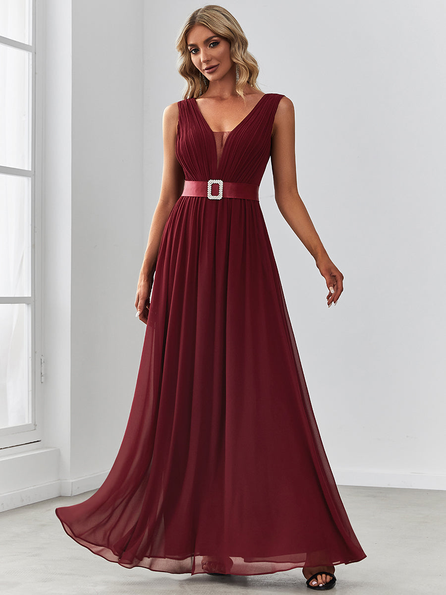 Color=Burgundy | Sexy Sleeveless A Line Wholesale Bridesmaid Dresses with Deep V Neck-Burgundy 4