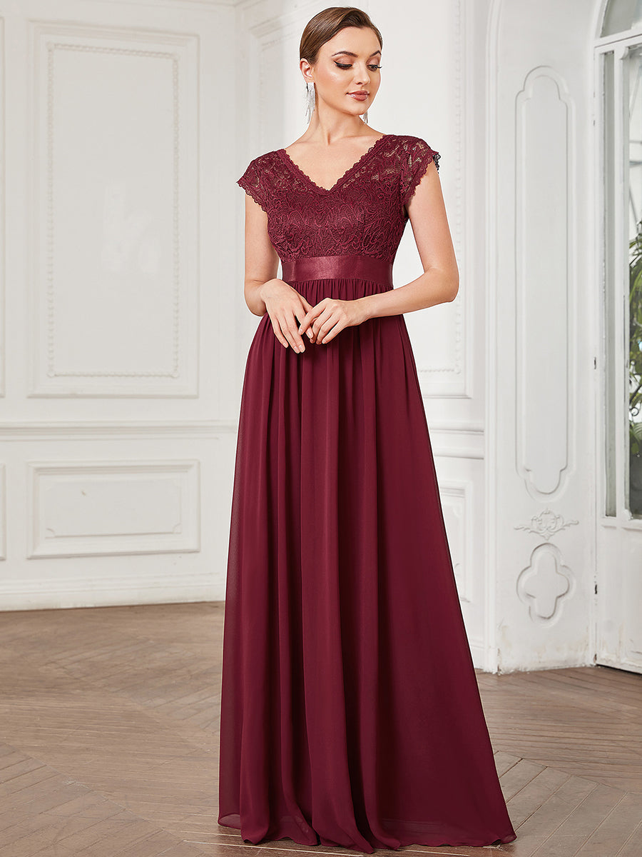 Color=Burgundy | Hot Deep V Neck A Line Wholesale Bridesmaid Dresses-Burgundy 1