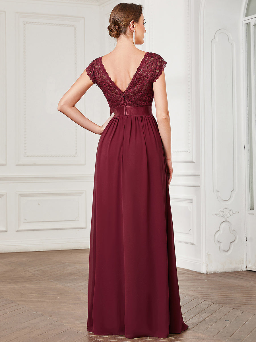 Color=Burgundy | Hot Deep V Neck A Line Wholesale Bridesmaid Dresses-Burgundy 2