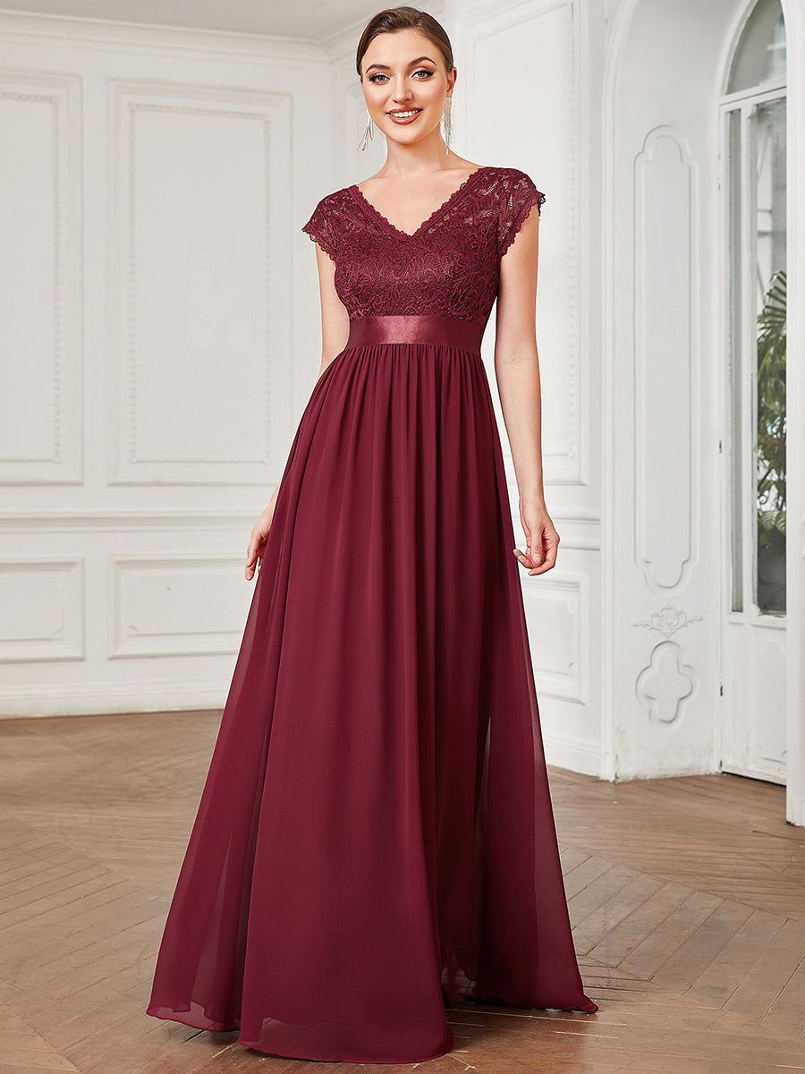 Color=Burgundy | Hot Deep V Neck A Line Wholesale Bridesmaid Dresses-Burgundy 4