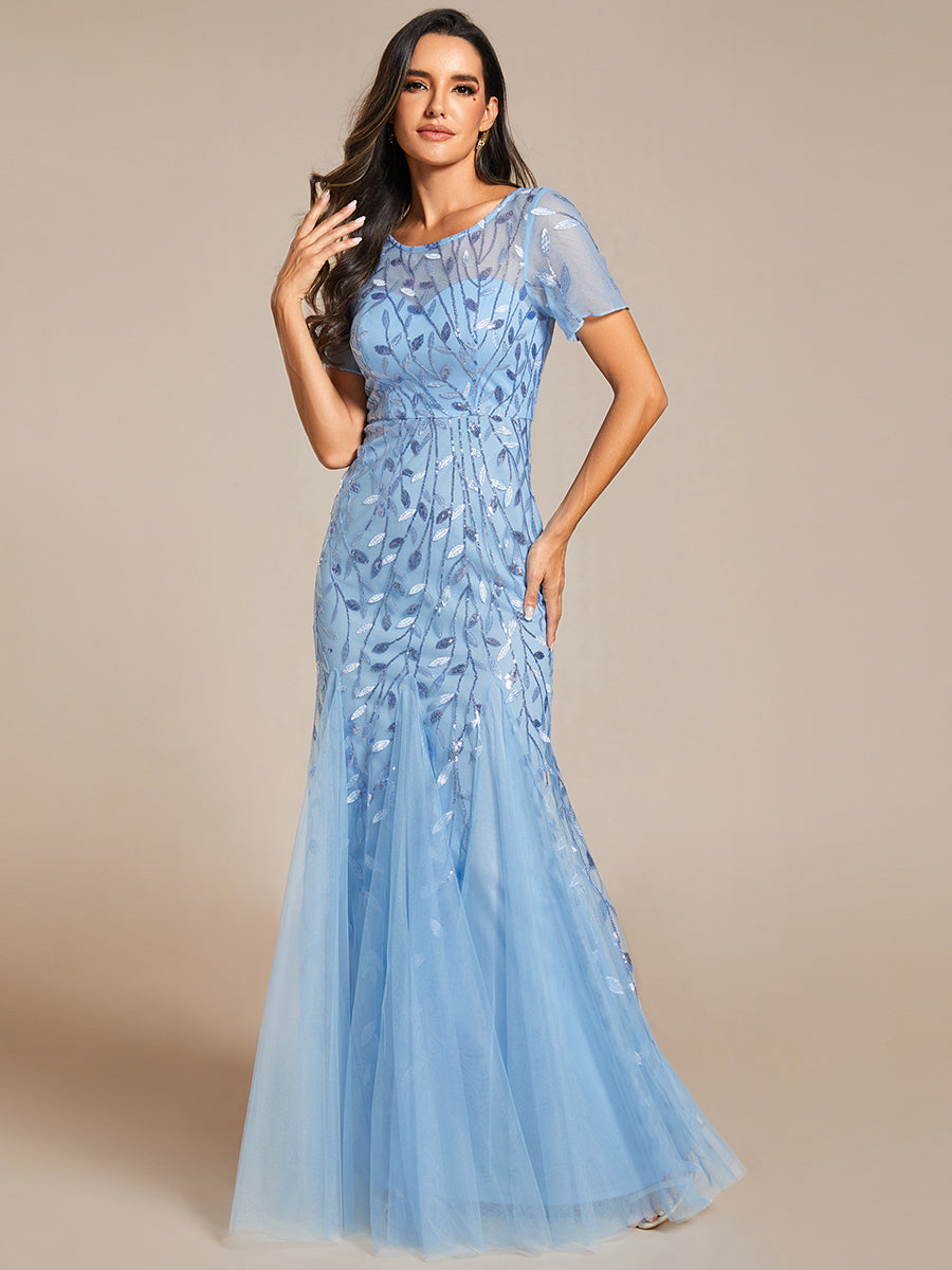 Plus Size Women's Floral Sequin Fishtail Tulle Dresses for Party