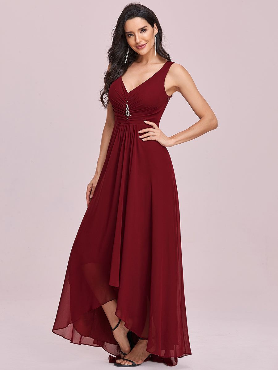 Color=Burgundy | Sequin V Neck Sleeveless Wholesale Evening Dresses-Burgundy 1