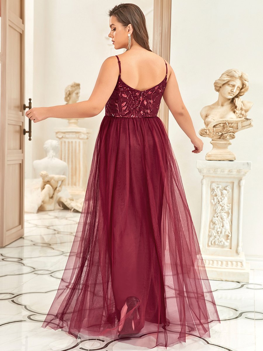 Color=Burgundy | Plus Size Adorable A Line Floor Length Wholesale Dress-Burgundy 2