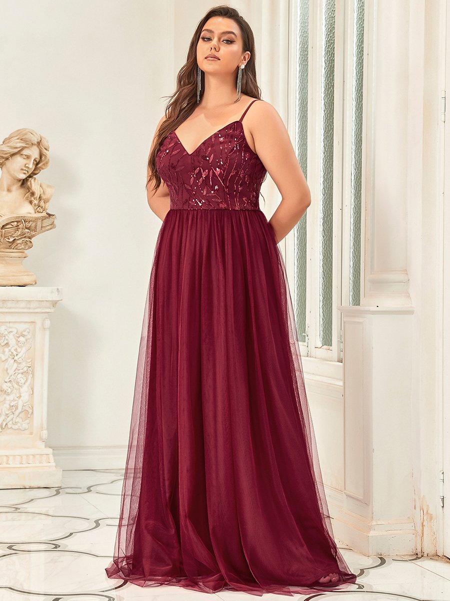 Color=Burgundy | Plus Size Adorable A Line Floor Length Wholesale Dress-Burgundy 3
