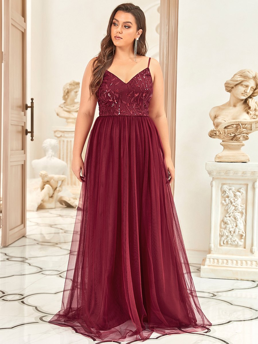 Color=Burgundy | Plus Size Adorable A Line Floor Length Wholesale Dress-Burgundy 4