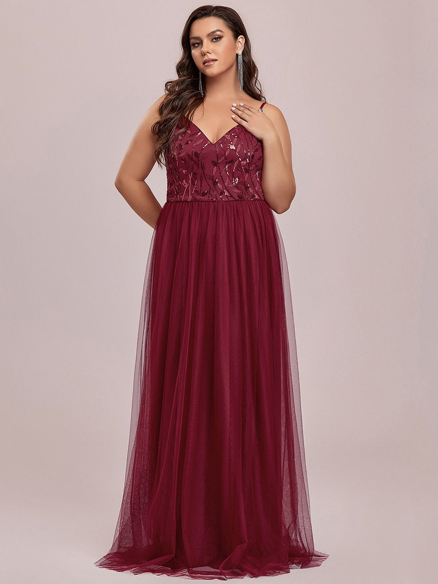 Color=Burgundy | Plus Size Adorable A Line Floor Length Wholesale Dress-Burgundy 6